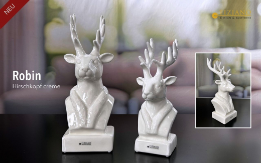 Tiziano Keramik Hirschkopf – Cremefarben in 24 cm & 30 cm