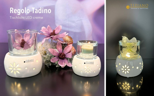 Teelicht Regolo Tadino LED in Creme-Weiß mit Timer, 9 cm & 13 cm