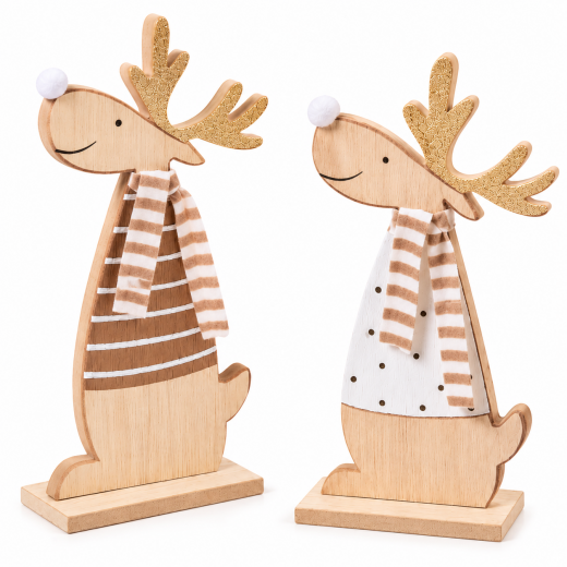 Holz Rentier White Nose – Winterdeko in Weiß & Braun