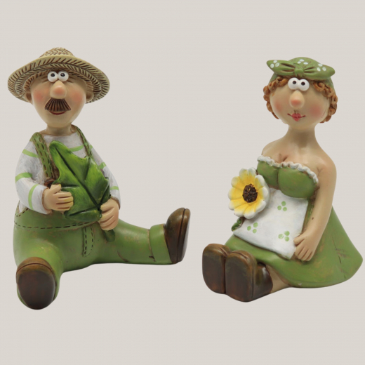 Gärtnerpaar Alma & Fred – Mini-Dekofiguren aus Polyresin, 8,5 cm
