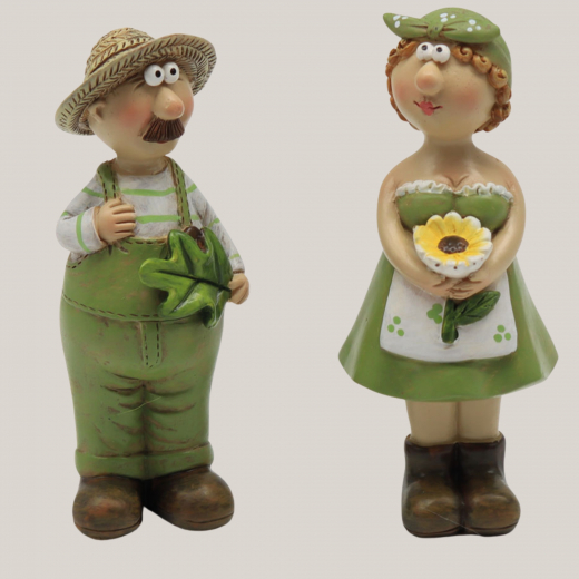 Gärtnerpaar Alma und Fred aus Polyresin, 11,5 cm