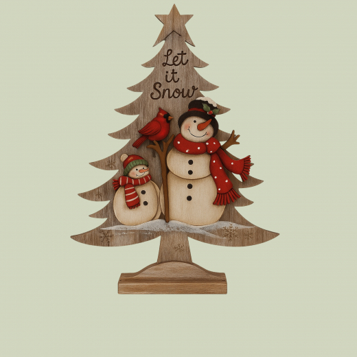 Dekobaum aus Holz – 38 cm mit Schneemännern