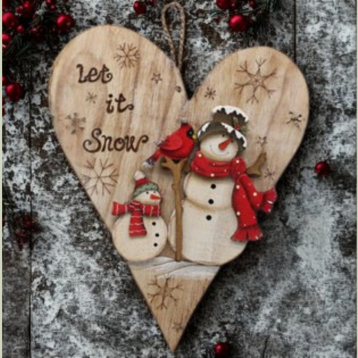 Holz-Herz Anhänger von Seyko – Schneemannfamilie 35 cm