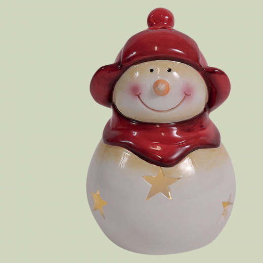 Schneemann Ivo aus Keramik – Teelichthalter 17 cm
