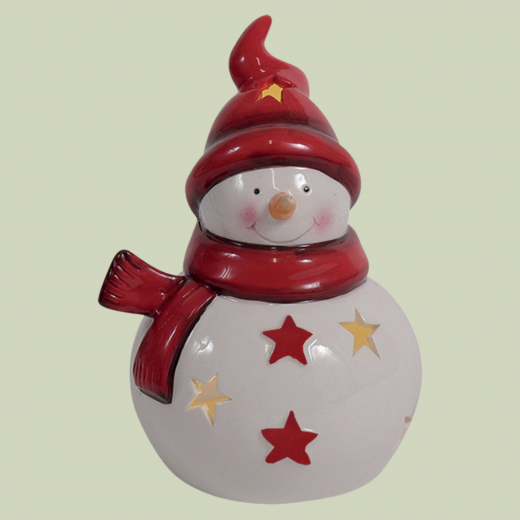 Schneemann Jakob – Keramik Teelichthalter 16 cm