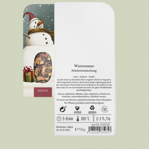 Genusskarte Schneemann – Früchtetee Wintersonne 10 g
