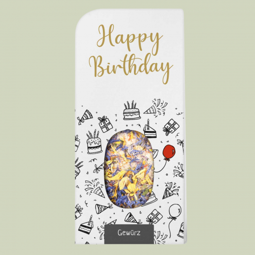 Genusskarte Happy Birthday mit Blütensalz 25 g