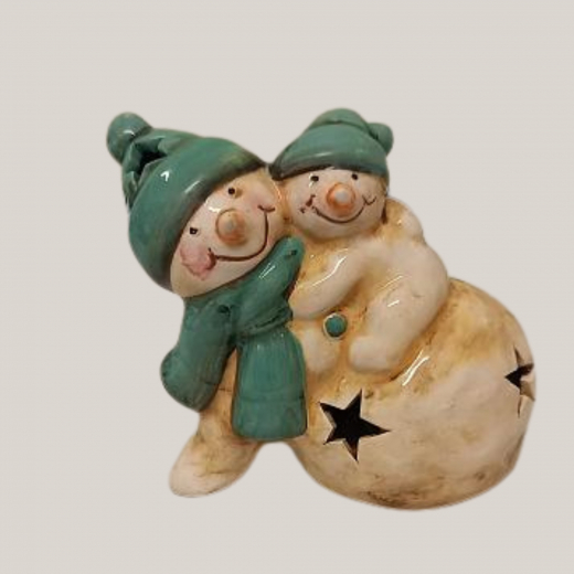 Schneemann Mama mit Kind – LED Figur in Rot oder Grün