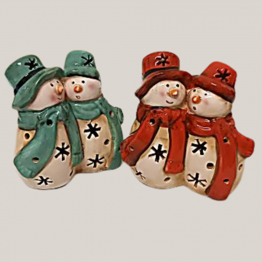 Schneemann Paar – LED Dekofigur in Rot oder Grün