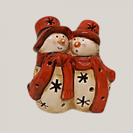 Schneemann Paar – LED Dekofigur in Rot oder Grün