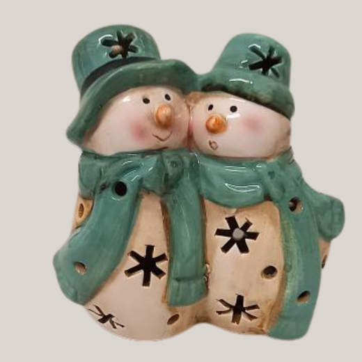 Schneemann Paar – LED Dekofigur in Rot oder Grün