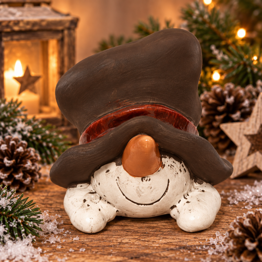 Schneemann unter Zylinder – 10 x 9 cm, Winterfigur