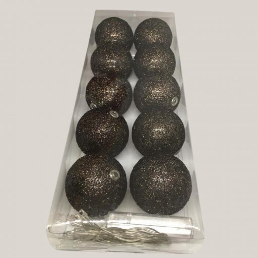 LED-Lichterkette mit Kugeln – Bronze & Silber, batteriebetrieben