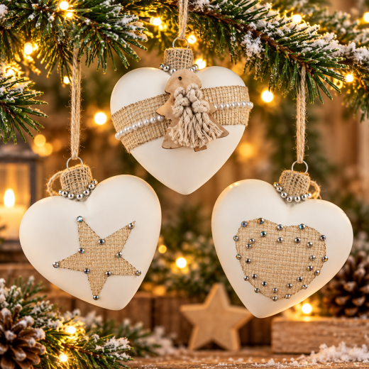Baumschmuck Herz Landhausstil 9 cm – Festliche Deko
