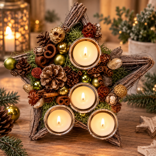 Stern Weihnachtsgesteck – Adventskerzen Deko 36x14 cm