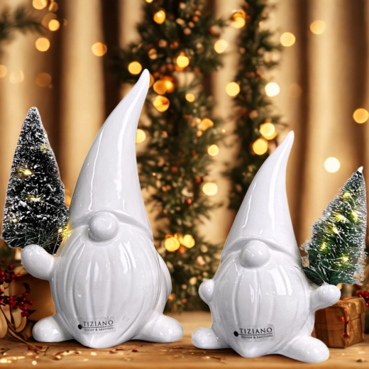 Deko-Santa Stefano mit LED – Keramik & Timer-Funktion