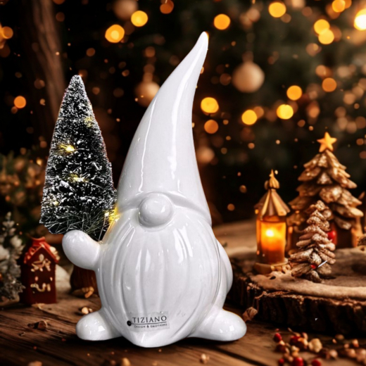 Deko-Santa Stefano mit LED – Keramik & Timer-Funktion