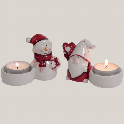 Teelichthalter Schnee- & Weihnachtsmann Keramik