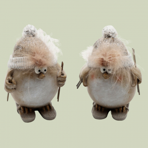 Keramik Spatzen auf Ski – Moderne Weihnachtsdekoration