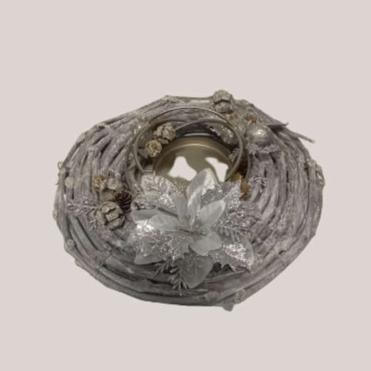 Flacher Kranz 30 cm – elegante Deko mit Silberdetails