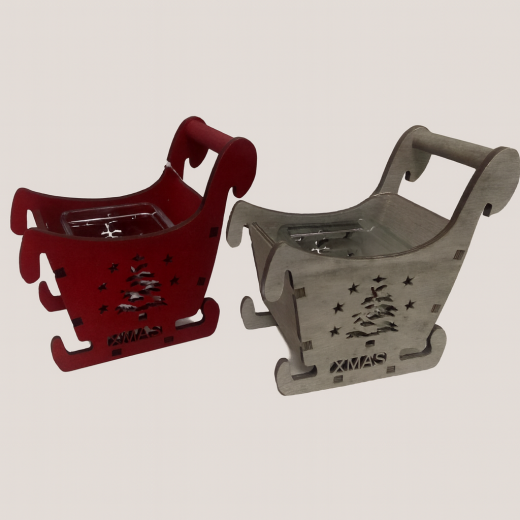 Holzschlitten mit Glaseinsatz – Winterdeko in Rot oder Grau