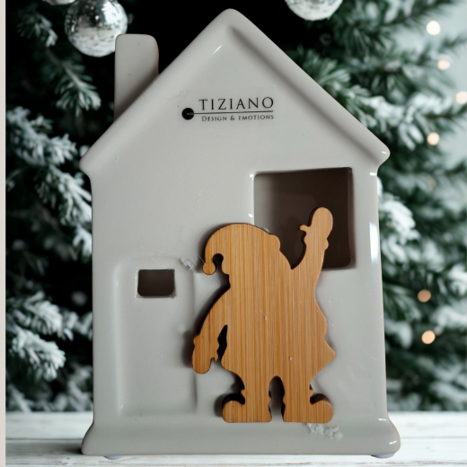 Tiziano Keramik Haus Citerno 13,5 cm mit LED & Timer – als Geschenk verpackt