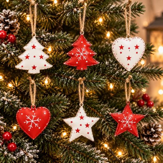 Weihnachtshänger Stern/Herz/Tannenbaum aus Metall 3-fach
