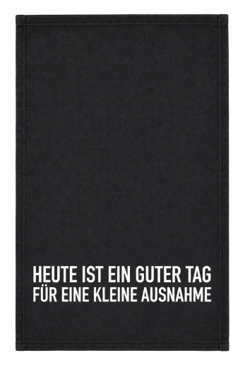 Geschirrtuch „Ausnahme-Tag“ – Handbedruckt, grau, 100 % Baumwolle