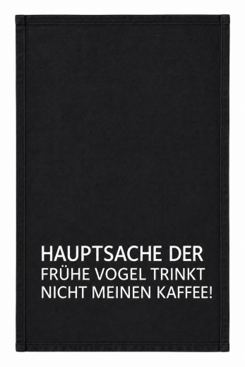 Geschirrtuch „Der frühe Vogel...“ – Grau, handbedruckt, 100 % Baumwolle