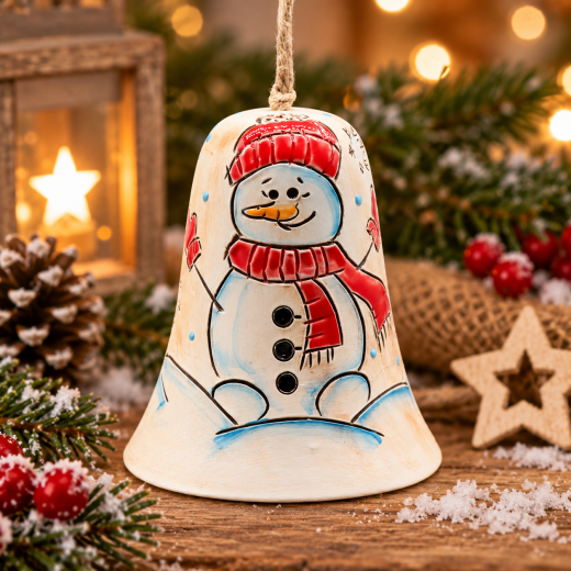 Keramik-Glocke Schneemann – Winterdeko 10 cm zum Hängen
