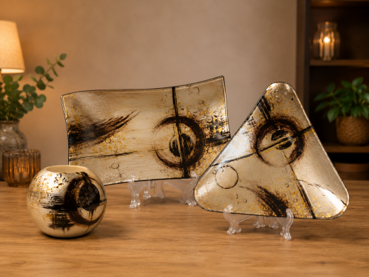 Glas Deko Set mit goldenen Akzenten | Modernes Design