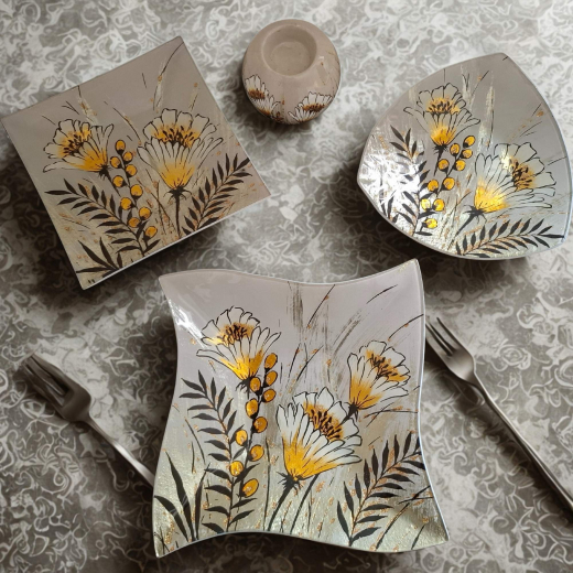 Elegantes Glasset mit Wiesenblumen | Edle Tischdeko