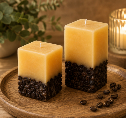 Kaffee-Kerzen Set mit Kaffeebohnen – Duftkerzen 2er Set