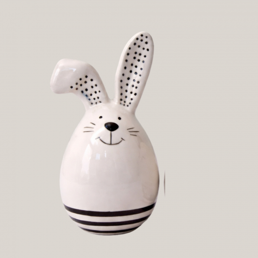 Keramik Hase schwarz weiß 19x8 cm elegant und fröhlich