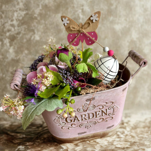 Zinkschale Garden als Osterdeko in Altrosa & Grün