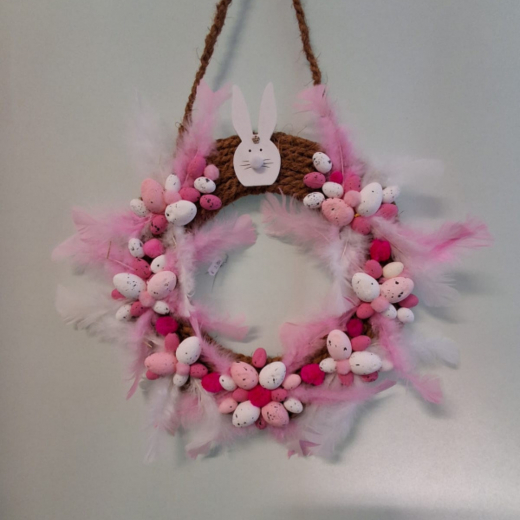 Osterkranz Rosa Hase – Handgefertigter Türkranz
