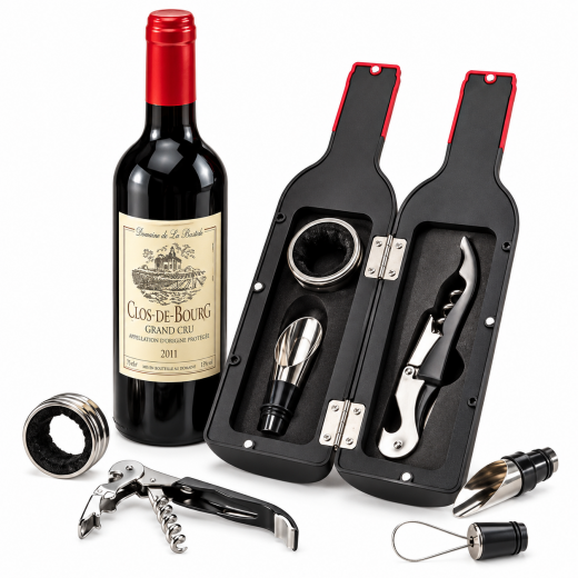 Wein Geschenkset in Flaschenform – 4-teiliges Set