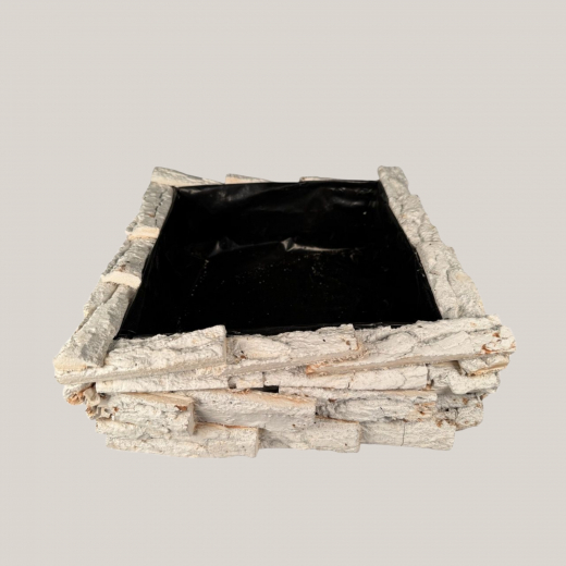 Pflanzschale Weiß mit Folie – 31 × 31 × 9 cm, natürliche Optik