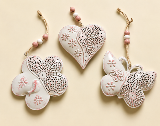 Metallanhänger Frühling – Herz, Blume, Schmetterling