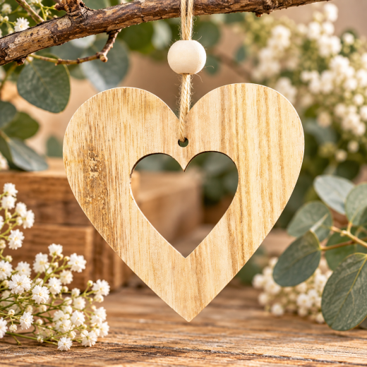 Holzherz natur 10 cm – Deko zum Aufhängen mit Band