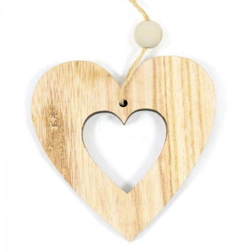 Holzherz natur 10 cm – Deko zum Aufhängen mit Band