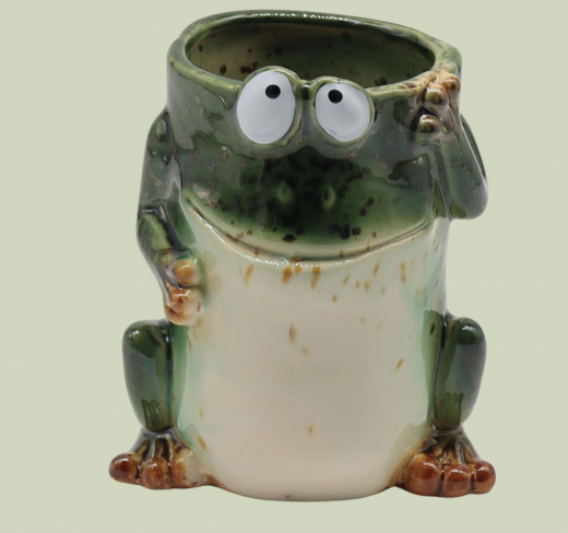 Frosch Übertopf Steingut 15 cm – Pflanztopf Deko