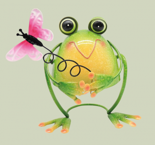 Frosch Jake Metall 18,5 cm – Dekofigur mit Schmetterling