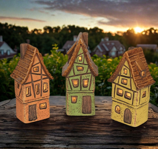 LED Fachwerkhaus Keramik 15 cm mit Timer