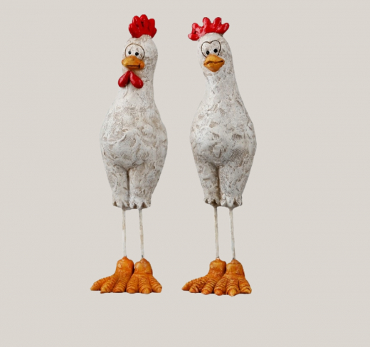 Hühnerpaar Deko Kunstharz 15 cm – lustige Hühnerfiguren
