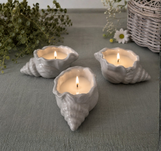 Muschel-Kerzen 3er Set – Maritime Deko aus Gips