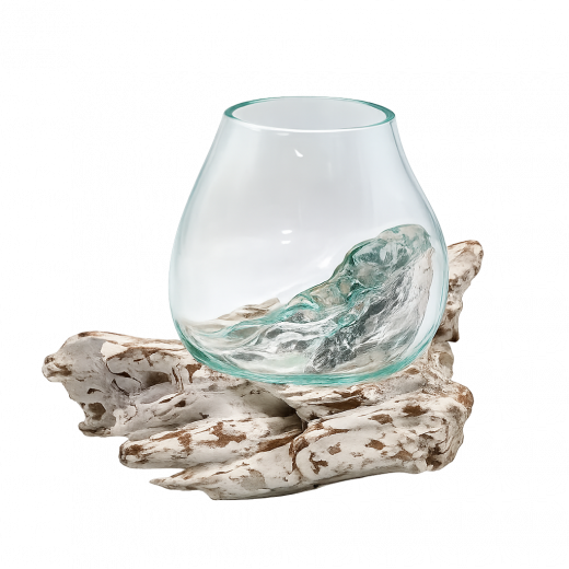 Teakholz Wurzel mit Glasschale Ø 12 cm | Unikat