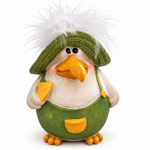 Vogel aus Polyresin – lustige Deko mit Hut & Puschel