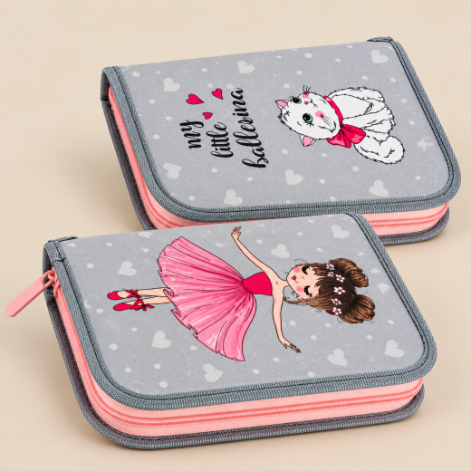Federmappe Ballerina – grau-rosa, 2-fach, komplett