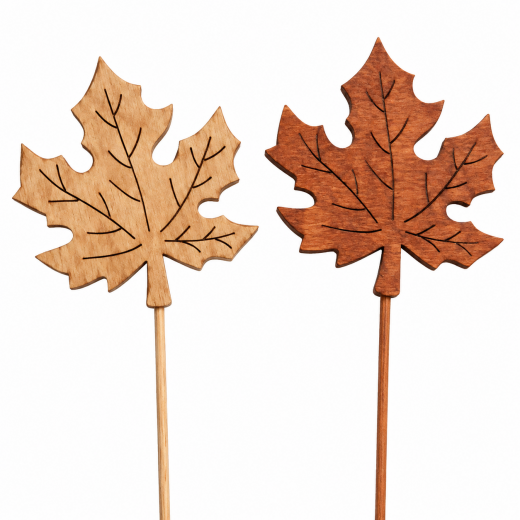 Stab aus Holz 29 cm mit Holzblatt für Herbststrauß